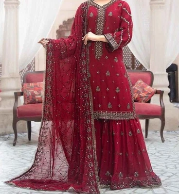 PAKISTANI GHARARA Sharara Eid Wedding party wear 3 piece suit - Free Shipping US - Image 1 of 4