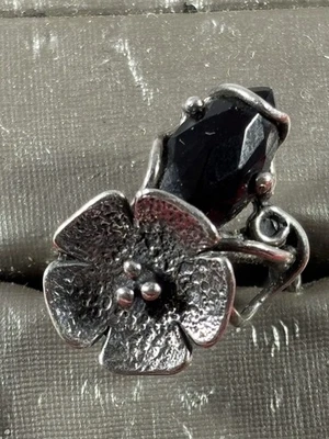 Anel de flores moderno GEORG JENSEN prata esterlina 925 ONYX pedra preciosa 7,5 vintage - Imagem 1 de 4