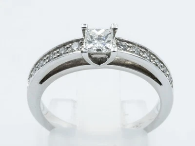 Anillo Solitario de Oro Blanco 18K 750 Doble Pulsera, Set Un Diamante Princesa - Imagen 1 de 4