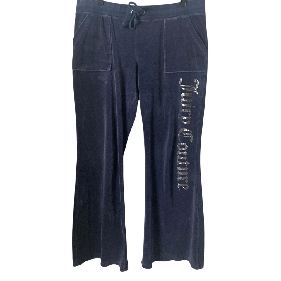 Винтажные женские велюровые брюки Juicy Couture XL черные с надписью WideLeg - Изображение 1 из 4