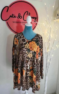 NEW FROM BOUTIQUE~WOMENS SIZE 1XL LEOPARD FLORAL MIX TUNIC - Image 1 of 3