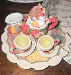 Sammlerstück Miniatur Weihnachten Patchwork Motiv Teeservice handbemalt 10-teiliges Set - Bild 1 von 3