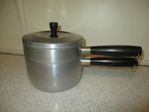 Vintage Sears Chef Quality Aluminum USA Made 3 pc Double Boiler Sauce Pan 2 Qt - Picture 1 of 3