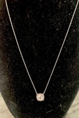 Collar colgante redondo de plata de ley 925 maciza con halo brillante circonita cúbica 16" Foto 1 de 4