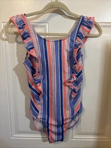 Cat & Jack Girls Size XL (14/16) One Piece Swimsuit Ruffled Striped - Picture 1 of 8