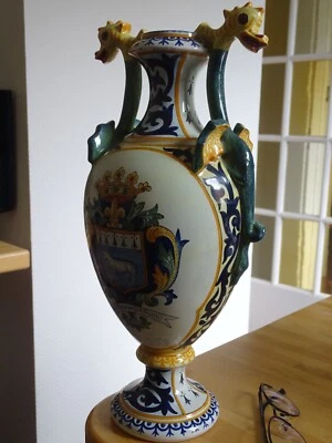 VINTAGE VASE CERAMIC HENRIOT QUIMPER FRANCE COUPLE DANCERS  Height: 15,74" - Image 1 of 4