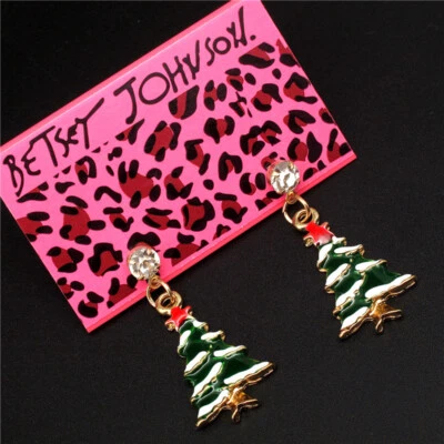 New Women Jewelry Fashion Enamel Green christmas tree White Rhinestone Earring - Image 1 of 3
