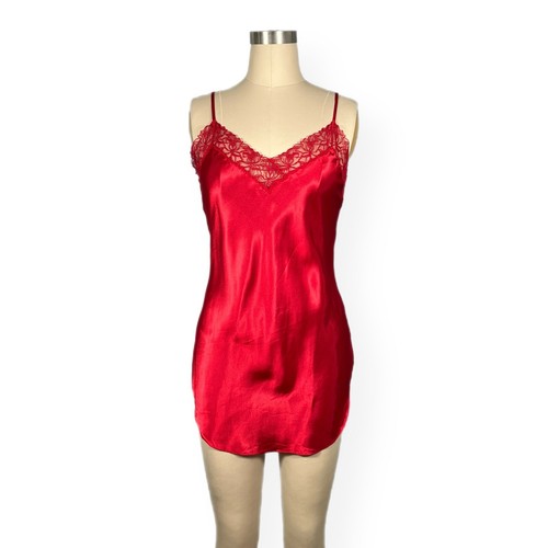 VALENTINO Abito donna vintage Victoria Secret slip piccolo rosso raso pizzo etichetta oro
