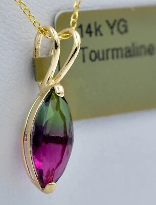 LAB CREATED TOURMALINE 1.03 Cts PENDANT 14k SOLID YELLOW GOLD * New With Tag * - Image 1 of 4