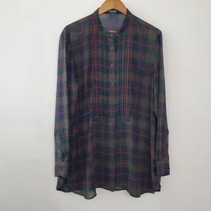 Blusa de mujer Chaps transparente a cuadros pintuck con botones talla XL cuello redondo preppy - Imagen 1 de 7