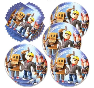 Robot Suministros de Fiesta Robloks Juego Niños Cumpleaños Decoraciones Juego Platos Servilleta Foto 1 de 4