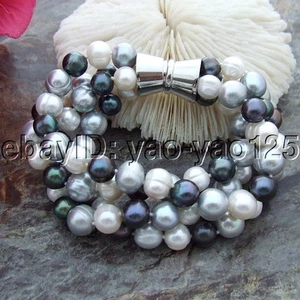 8" 4Strands 9-10MM Round Multi Color Pearl Bracelet - Picture 1 of 4