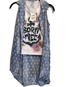 Beautees 2 Pc Girls Tank Set W Necklace, Blue, Medium - Picture 1 of 5