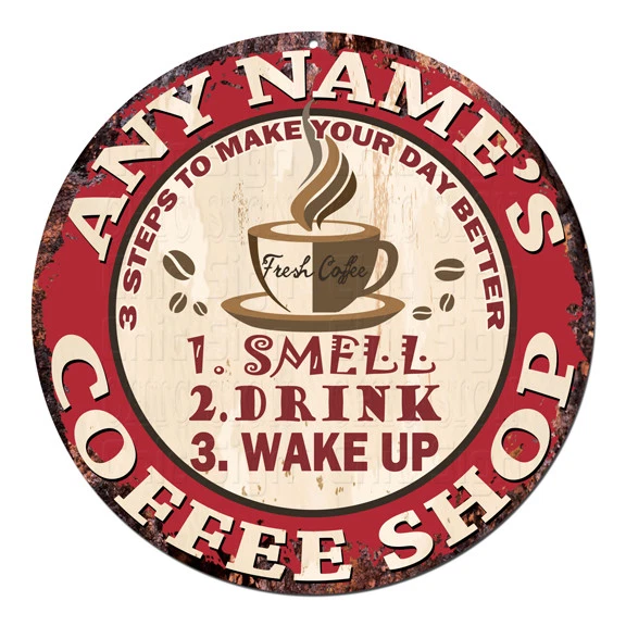 CP-0100 ANY NAME'S COFFEE SHOP Custom Personalized Chic Tin Sign Decor Gift  - Image 1 of 1