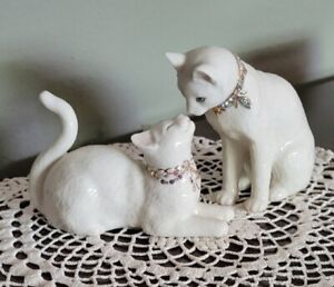 Rare - Lenox "Awake to a Kiss" White Cats with Jeweled 24K Gold Collar