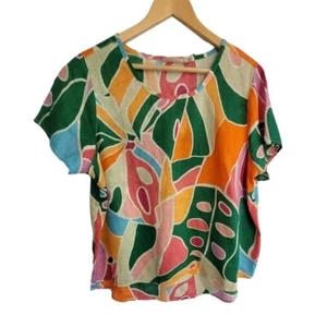 Christian Siriano 100% Linen Bold Geometric Print Top Multicolored New Size 1X - Picture 1 of 5