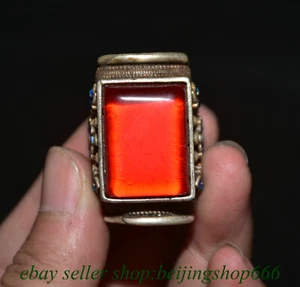 1.4" Old Chinese Enamel Silver Red Gems Jewelry Round Ring Statue A58 - Picture 1 of 8