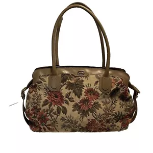 Vintage Phillippe Gobelin Tasche Blumen Erdtöne Handtasche mit Borte 3 Fächer - Bild 1 von 11