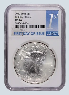 BUY 2 or MORE Get 5% OFF on Uncirculated 2020 First Day of Issue ASE MS 70 - Image 1 of 2