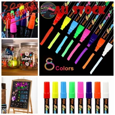 8x Liquid Chalk Marker Pens LED Writing Board Glass Window Pen Nib Fluorescent - image 1 of 4