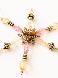 Perline plastica/acrilico vintage ambra rosa fiocco di neve ornamento natalizio - Foto 1 di 4