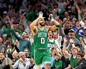 Jayson Tatum Boston Celtics Unsigned 51 Point Celebration Game 7 Spotlight Photo