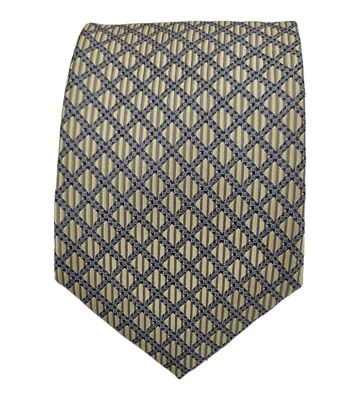 Галстук шелковый EMANUEL UNGARO бежевый/синий геометрический ИТАЛИЯ 59 дюймов/3,7 дюйма EC - Изображение 1 из 4