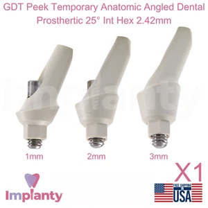 GDT Peek Temporary Anatomic Angled Dental Prosthetic 25° Int Hex 2.42mm - Picture 1 of 6