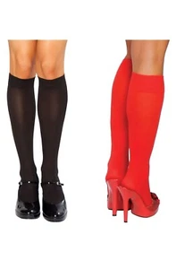Costume Calze Opache Ginocchio Calzetteria Nylon Nero Rosso STC202 - Foto 1 di 8