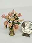 Realistic Clay Sculpted Pink & White Rose Flowers 1:12 Dollhouse Miniature Vase