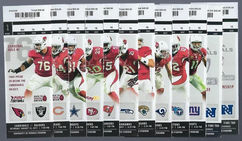 2017 NFL ARIZONA CARDINALS FULL FOOTBALL TICKETS - Cowboys Bears Seahawks Rams Cover