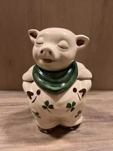 Vintage Shawnee Shamrock Smiley Pig Ceramic Cookie Jar 1940s Rare - Picture 1 of 10
