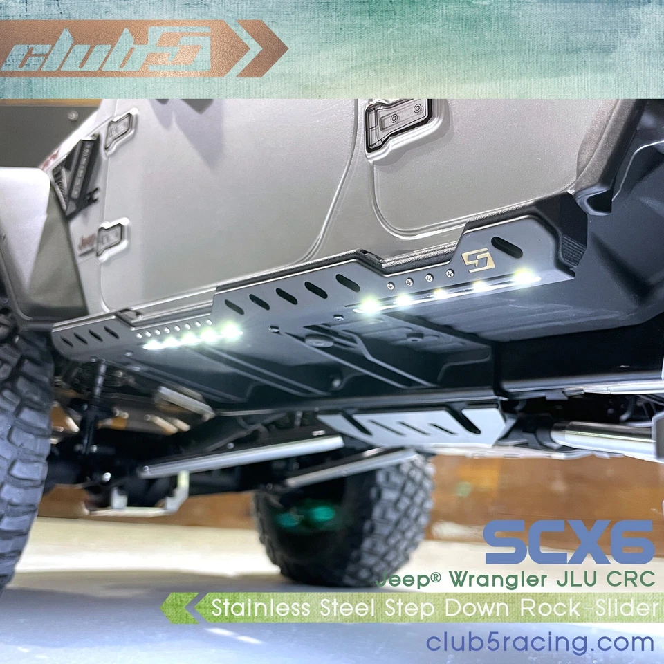 SCX6 Jeep JLU Rock Sliders Black Anodized w/ Courtesy Lights - Image 1 of 4