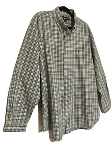 Camisa Ralph Lauren XXL para hombre negra 100 % algodón verde azulado a cuadros logotipo abotonado - Imagen 1 de 8