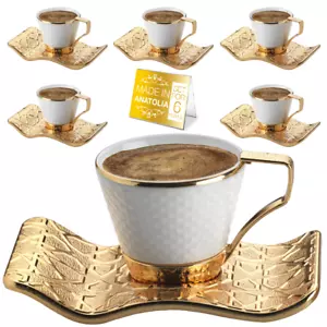 Fancy Turkish Coffee Cup Set of 6, 18-Piece Porcelain Espresso Mugs, Gold, 2.7oz - Picture 1 of 6