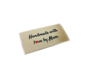 Handmade with love by Mum labels tags - Sew In Cream Ribbon - 25x40mm Flat - Picture 1 of 1