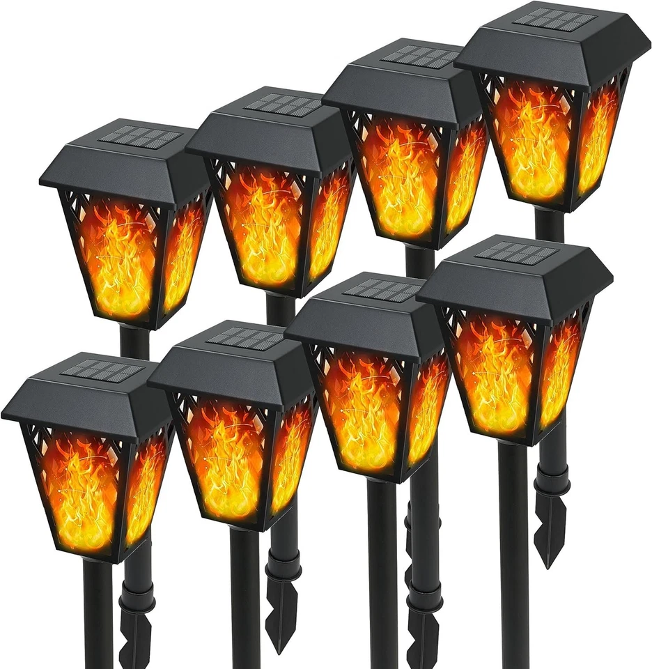 Morvat LED Flame Flickering Torch Outdoor Landscape Pathway Solar Lights, 8 pack - Image 1 of 4