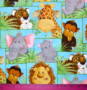 Jungle Babies Fabric - HALF YARD - 100% Cotton - Baby Nursery Safari Animals - Picture 1 of 1