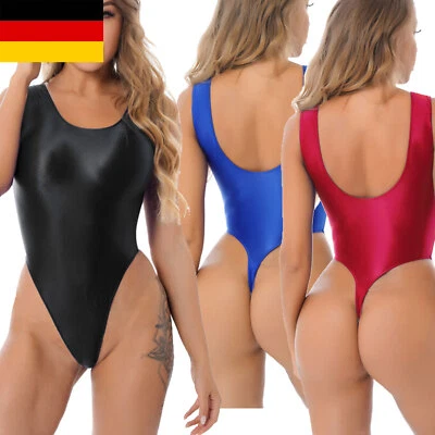Damen Body Glänzend Bodysuit Ärmellos Catsuit Badeanzug Stringbody Schwimmanzug - Bild 1 von 3