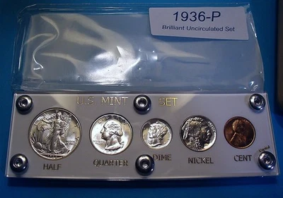 1936 MINT SILVER SET of U.S. COINS LUSTROUS BRILLIANT UNCIRCULATED up to GEM - Image 1 of 4