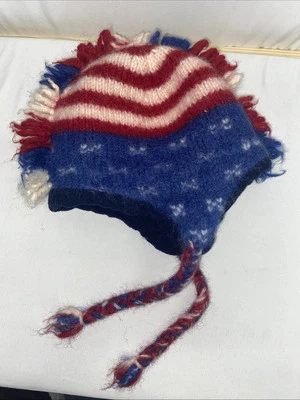 Nirvana Design Hand Knit In Napal Winter Hat USA Flag Small Or Youth L1 - Image 1 of 4
