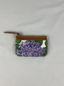 HTF Dooney & Bourke Purple Floral Hydrangea Leather Zip Coin Purse EUC - Picture 1 of 5
