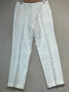Vtg Hugo Boss T-Bryce White 100% Linen Flat Front Dress Pants USA Made 42L Pics - Picture 1 of 12