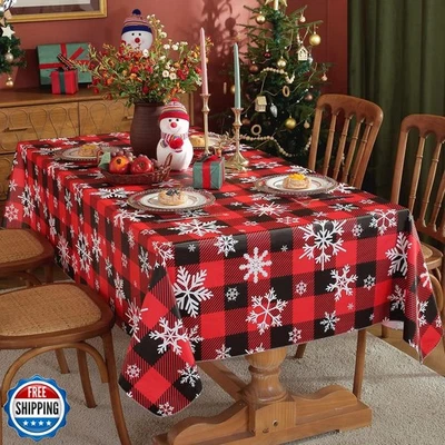 Christmas Tablecloth Rectangle Vinyl With Flannel Backing, Buffal - Image 1 of 4