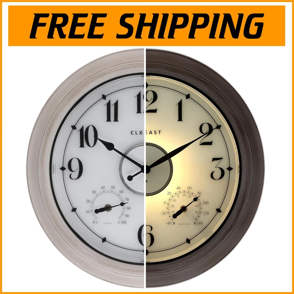 18 Inch Illuminated Outdoor Clock with Temperature & Humidity - Farmhouse Charm - Image 1 of 4