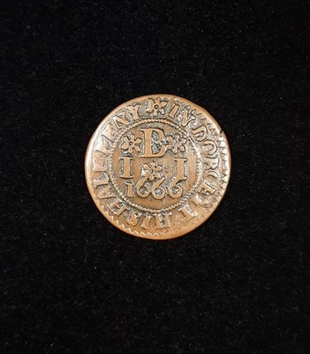 Inglaterra 1666 Weymouth, Dorset AE Halfpenny Token Foto 1 de 2