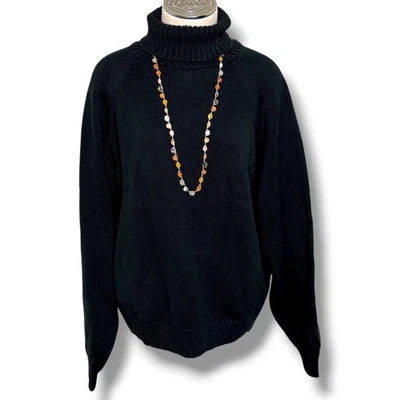 Lands End Direct Merchant Black Cotton Turtleneck Sweater Women L Knit Warm Cozy - Image 1 of 4