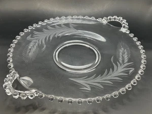 Vintage Candlewick Imperial Glass Etched Handled Beaded Serving Plate Platter - Picture 1 of 7