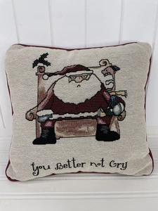 Vintage Santa Kissen You Better Not Cry Wandteppich Weihnachten lustig 10” x 10” - Bild 1 von 5