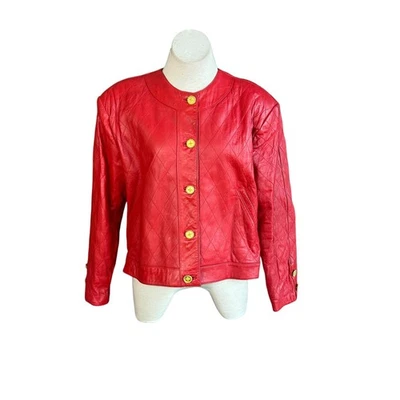Siena Studio for Audrey Jones Vintage Red Quilted Leather Cropped Jacket Size 2X - Image 1 of 4